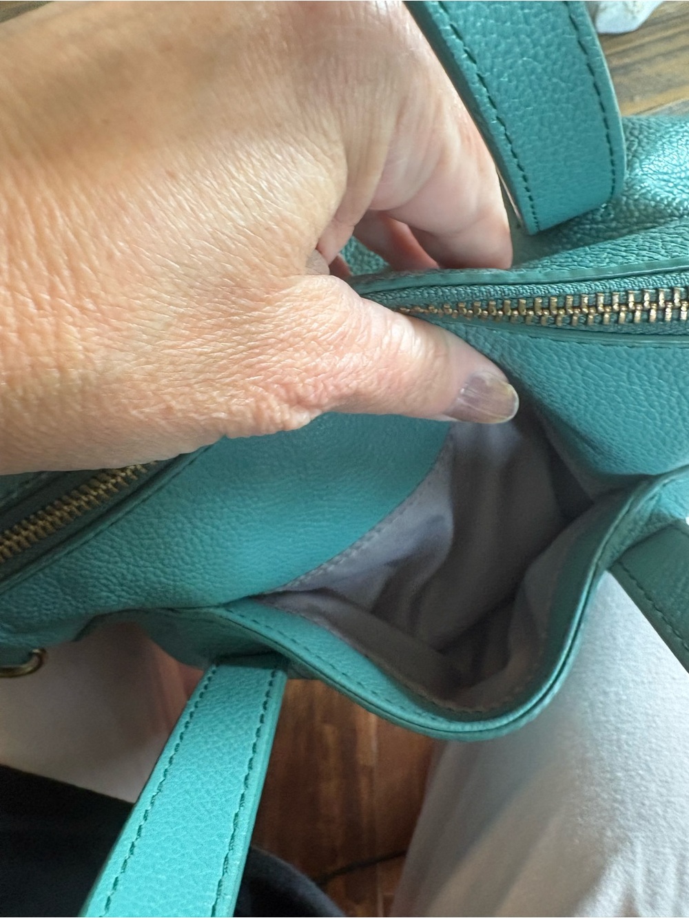 Fossil Teal Pebbled Leather Satchel Handbag Double Zip Shoulder Bag - Picture 3 of 9